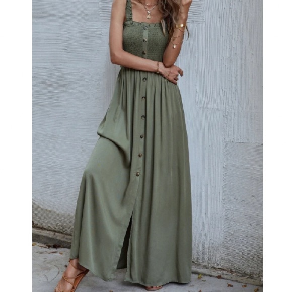 Boho shirred button through maxi dress - Picture 4 of 6